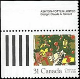 Canadá #1151 1987 Navidad "Regalos bajo el árbol de navidad"