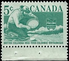 Canadá #377 1958 Nueva NH "Minero lavando oro"