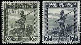 Congo Belga #220 y #223 1942  "Soldado colonial nativo"