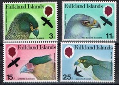Islas Falkland  #306 - 309  1980 Serie completa Nueva NH "Caracara estriado, Halcón de espalda roja, Caracara con cresta y Halcón de Cassin"