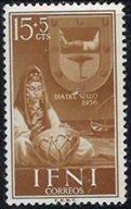 Ifni B28 1956 Nueva (Hinged) "Escudo de Ifni y mujer indígena tocando el tambor - Día del Sello"