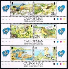 Isla de Man Sc.#588a; #590a y #592a 1994 Serie completa Nuevas NH "Observatorio de aves de Calf of Man"