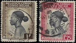 Congo Belga #215 - 216  1942 "Mujer Ba-Tetele"