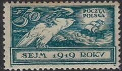 Polonia #138 1919 Nueva (HINGED) "Primera Asamblea Nacional - Águila Polaca, Velero"