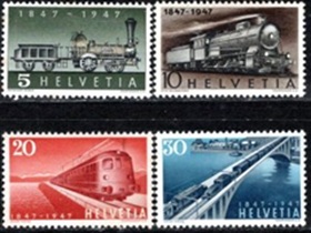 Suiza #308 - 311 1947 Serie completa Nueva NH "Trenes Locomotoras Ferrocarriles"
