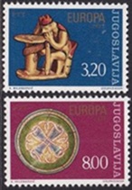 Yugoslavia #1289 -1290  1976 Serie completa Nueva NH "Europa -Rey Matjaz, escultura y cuenco centenario"