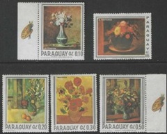 Paraguay #1024a - 1024e  1867 Serie completa Nuevas NH "Bodegones de Jean Siméon Chardin, Antonio Fontanesi, Paul Cézanne. Vincent van Gogh y Renoir"