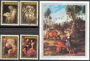 Congo, República Popular #433 - 437 1978 Serie completa con H.S. CTO "Obras de Peter Paul Rubens"