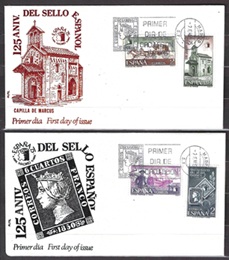 España #1865 - 1868 1975 Serie completa en 2 F.D.C. "125 Años del sello español"
