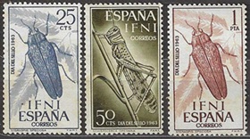 Ifni #116 - 118 1964 Serie completa Nuevas "Escarabajo esteraspis y Langosta del desierto"