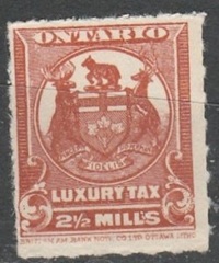Ontario, Canada Vd#OLT2 1926 Nuevo SG Timbre impuesto de lujo "Escudo de Ontario"