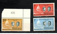 TOGO #432 - 434 1963 Nuevas NH "J.F. Kennedy - Visita del presidente Sylvanus Olympio a los EE. UU."