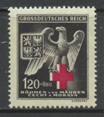 BOHEMIA Y MORAVIA Sc#B21 1943 Nueva NH "Águila sobre símbolo de la Cruz Roja"