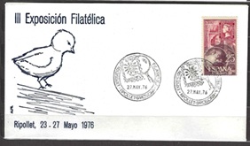 España #1244  1964 Sobre y matasello conmemorativo de la III Exposicion Filatelica de Ripollet, Barcelona "Dia internacional del sello - Sellos sobre sello"