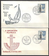 España #1280 1965 Sobres conmemorativos II Exposicion Filatelica de Sardanyola y Campeonato Europeo de Vela en Masnou «Monumento a Colon»