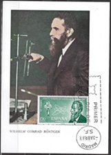 España #1460 1967 Tarjeta Maxima "Wilhelm Conrad Rontgen, descubridor de los rayos X primer ganador del Nobel de física"