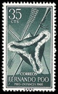 Fernando Poo #190 1960 Nueva (Hinged - manchas de tiempo) "Homenaje a Manuel de Falla, compositor - Molino de viento y tricornio"