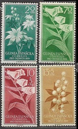 Guinea española #360 - 361 y #B53 - B54  1959 Serie completa Nueva SG "Flores silvestres"