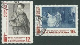 RUSIA # 3145 - 3146 1965 Serie completa "Pinturas de Gerasimov y Fedotov"