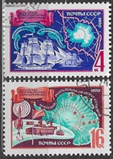 Rusia #3699 - 3700  1970 Serie completa "150 años de la expedición antártica de Bellingshausen y Lazarev"