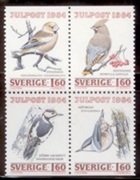 Suecia #1517 - 1520  1984 Serie completa en cuadro Nueva NH "Picogordo, Ampelis bohemio, Pico picapinos y Trepador azul"