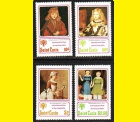 Santa Lucia #473 - 476 1979 Serie completa Nuevas NH "Año Internacional del Niño - Obras de Cranach, Velazquez, Chardin y Stock"