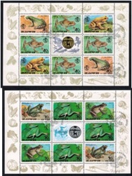 Corea del Norte #3139a y #3142 1992 Serie completa en 2 Minipliegos CTO Scott $10.00  "Sapos y ranas"