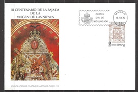 España #2227  1980  Tarjeta informativa de primer día  "Tricentenario de la Virgen de las Nieves"