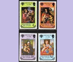 Islas Salomón #413 - 416 1979 Serie completa Nuevas "Pinturas de la Virgen y el Niño de Rafael, Bellini, Luini y Morando"
