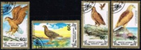 Mongolia #1700 - 1703  1988 Serie completa "Aves presa"