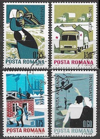 Rumania #2206 - 2208 y #C179  1970 Serie completa "Ayuda a las victimas de las inundaciones por el Danubio"