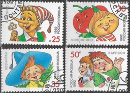 Rusia #6076 - 6079  1992  Serie completa  "Pinocho y otros personajes Animados"