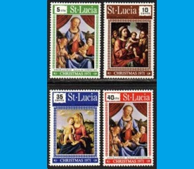 Santa Lucia #304 - 307 1971 Serie completa Nuevas NH "Navidad - Pinturas de la Virgen y el Niño de Verrocchio"