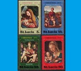 Santa Lucia #345 - 348 1973 Serie completa Nuevas NH "Pinuras de la Virgen y el Niño de Durero, Maratta, Rafael y Bronzino - Navidad"