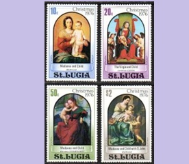 Santa Lucia #409 - 412 1976 Serie completa Nueva NH "Navidad - Obras de la Virgen y el Niño de Murrillo. Lorenzo Costa y A. Isendbrandt"