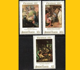 Santa Lucia #534 - 536 1980 Serie completa Nueva NH "Navidad - Obras de Murrillo, Brughel el Viejo y Giovanni Battista"