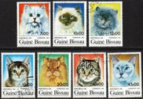 Guinea Bisáu Scott# 647-653 1985 Serie completa "Razas de gatos"