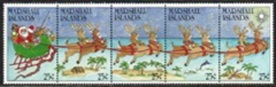 Islas Marshall #199a 1989 Serie completa en tira de 5 Nuevas NH "Navidad"