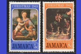 Jamaica #293 - 294  1969 Nuevas (Hinged) "Navidad - Obras de Rafael Dosso Dossiy "