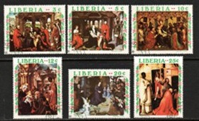 Liberia #534 - 539 1970  Serie completa "Navidad - Obras de artistas flamencos: Van der Weyden, Memling, Stephan Lochner, Altdorfer, Van der Goes y Bosch"