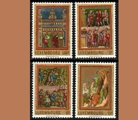 Luxemburgo #495 - 498 1971 Serie completa Nueva NH "Miniaturas Medievales producidas en la Abadia de Echternach"