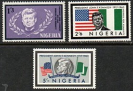 NIGERIA #159-161 1964 Serie completa "J.F. KENNEDY"