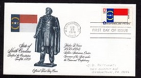 Estados Unidos #1644  1976 FDC "Bandera de Carolina del Norte - Zebulon Baird Vance, Gobernador y militar confederado por Carolina del Norte"