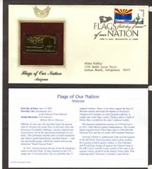Estados Unidos #4277 2008 FDC con reproducción chapado en oro "Bandera de Arizona"