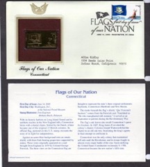 Estados Unidos #4281 2008 FDC con reproducción chapado en oro «Bandera de Connecticut»