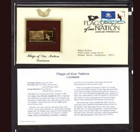 Estados Unidos #4294 2008 FDC con reproducción chapado en oro «Bandera de Louisiana - Pelicano»