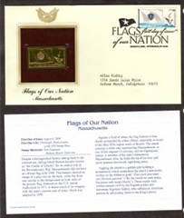 Estados Unidos #4297 2008 FDC con reproducción chapado en oro «Massachusetts - Gaviotas"»