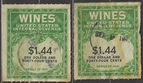 Estados Unidos #RE147 1941  X2 Sello de ingresos Vinos