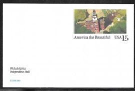 Estados Unidos #UX135 1989 Entero postal Nueva "Vista aérea del Salón de la Independencia, Filadelfia
