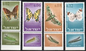 ISRAEL #304 - 307 1965 Serie completa Nueva NH "Mariposas"